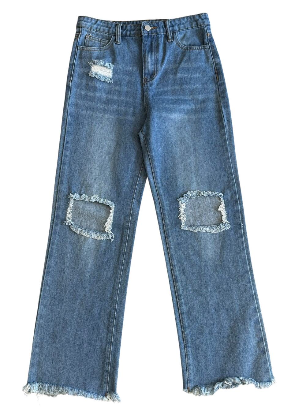 GB GIRLS Girls High Rise Distressed Wide Leg Jeans Size 14 NWOT